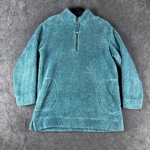 Soft Surroundings Sweater Womens Small Blue‎ Pullover Luxe Sherpa 1/4 Zip Fuzzy